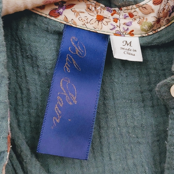 Blue Rain Button Down Shirt with Lace Back - Picture 3 of 8